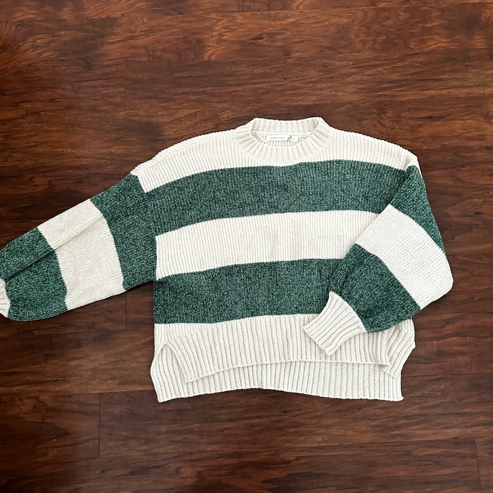 Altar'd State Green and Cream Striped Sweater